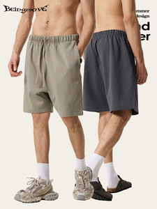 Shorts de sport pour homme en coton peigné respirant, taille mi-haute, avec poche zippée, collection été 2026, couleur unie, décontracté, pour fitness et course à pied - Product Image 1