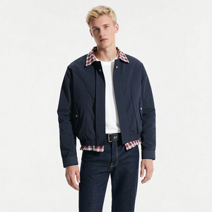 Áo khoác bomber kẻ sọc nam, màu xanh hải quân, cài nút, phong cách đường phố giản dị, cổ và vạt áo tương phản - Product Image 5