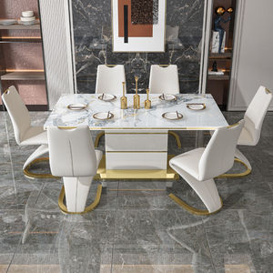 Juego de Mesa <span class=keywords><strong>y</strong></span> Sillas de Comedor de Lujo Moderno con Cubierta de Mármol, Estructura de Acero Inoxidable, Impermeable, Diseño Rectangular para 6 Personas - Product Image 4