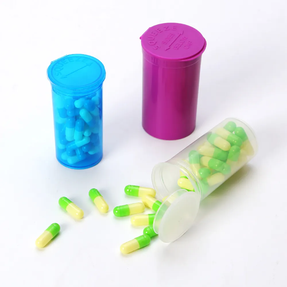 Hasat özel çiçek konteyner çocuk dayanıklı 6/13/19/30/60/90 Dram plastik Pop üst boş hap şişe ile kap Pop üst flakon