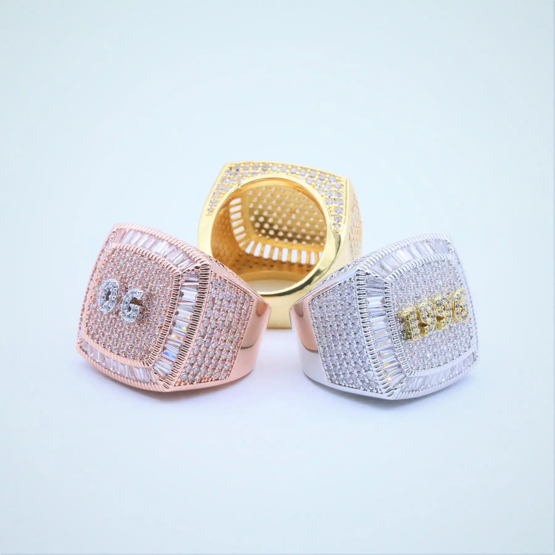 925 Sterling Silver Gold Plated Iced Out Cuban Rings Fine Jewelry VVS Moissanite Diamond Hip Hop Ring