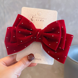 Vendita all'Ingrosso di Nuove Popolari Mollette per Capelli da Principessa Fugitiva, Fiocco Rosso Vino con Perle Tridimensionali, Fermagli e Clip per Capelli per Bambini - Product Image 3