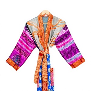 Robe longue imprimée patchwork pour femmes, manches longues, col en V, mode estivale, peignoir, vêtements de nuit - Product Image 1