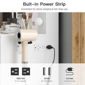 Meja Rias dengan Cermin dan 12 Lampu LED, Meja Rias dengan Laci, Meja Rias dengan Kursi, Set 3 Mode Pencahayaan - Product Image 6