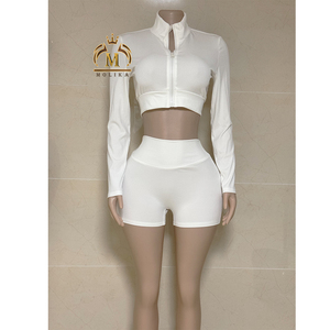 Wholesale Spring Fall Custom Logo <strong>Women's</strong> Outfits Crop Top Hoodie Shorts Ribbed <strong>Knit</strong> Matching Set <strong>Jogger</strong> <strong>Women</strong> Two Piece Sets - Product Image 6