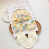 Ventas calientes Candy Color Crew Pellet Bow Calcetines Sombrero recién nacido Conjunto de regalo Algodón Bebé Otoño Transpirable de punto