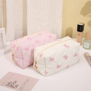 Bolsa de Maquillaje Personalizada 2026, de Algodón con Cierre y Diseño Floral, para Mujer, Acolchada, Rosa, Multicolor, Bolsa de Viaje para Cosméticos - Product Image 4