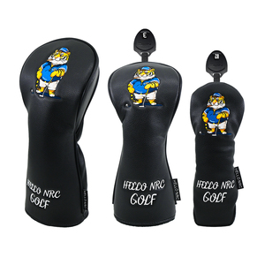 Golf Headcover <b>Black</b> Lychee Leather Tiger Embroidery Driver Fairway Wood Hybrid <b>Head</b> Cover in Stock - Product Image 1