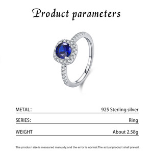 Anillo minimalista de plata S925 con zafiro y halo de diamantes, anillo clásico de compromiso para mujer con incrustaciones de piedras preciosas. - Product Image 2