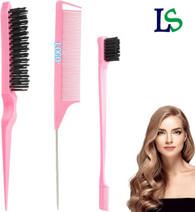 Lot de 3 peignes de coiffure personnalisés <span class=keywords><strong>pour</strong></span> salon, brosse démêlante en nylon rose, brosse de contrôle <span class=keywords><strong>des</strong></span> bords, ensemble de peignes à queue de rat - Product Image 1