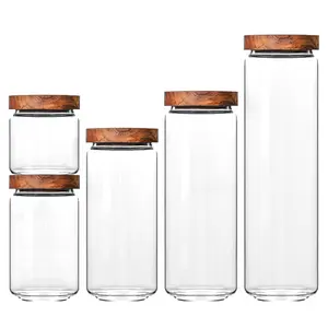Opbergpot Hete Verkoop Keuken Luchtdicht Glas Met Houten Deksel Luchtdichte Glazen Opbergflessen & Potten Hout Cover 1 Verpakking Ningbo