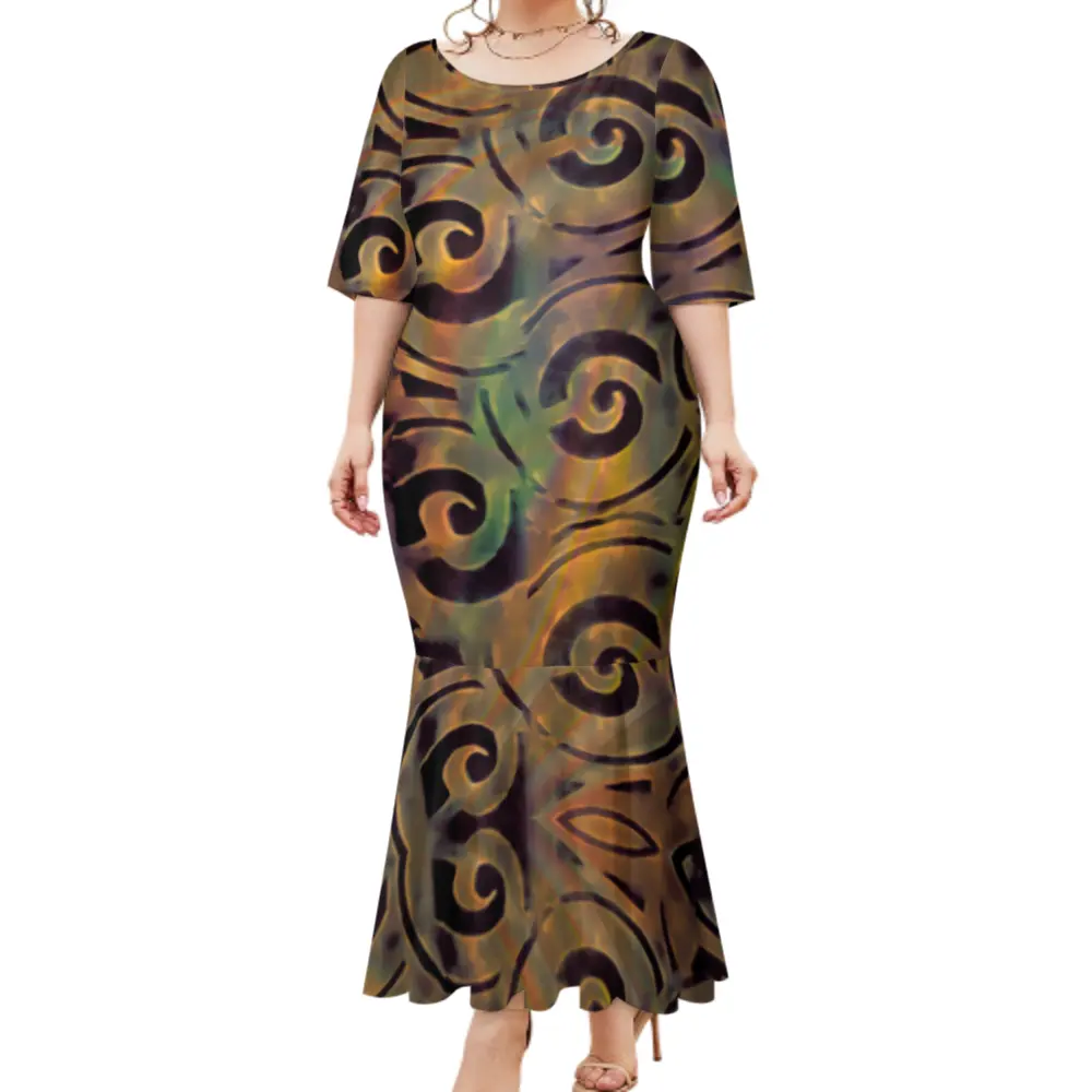 2022 Summer Hot Sales Hawaiian Tropical Style Tie-Dye Design Custom Fish Tail Design Dress Plus Size Women Fashion Mermaid Dress