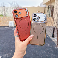 Coque de téléphone tendance avec support d'objectif et dos brossé pour iPhone 12 13 14 15 16 17 18 Pro Max, avec film de protection d'objectif et recharge magnétique