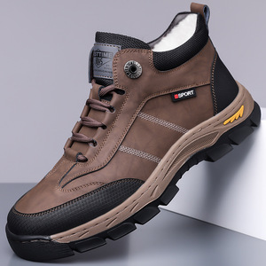 Bottes d'hiver pour hommes, hauteur cheville, en faux daim, doublure en peluche, semelle extérieure antidérapante en caoutchouc, semelle intermédiaire en EVA, bout rond, chaussures chaudes pour l'extérieur - Product Image 1