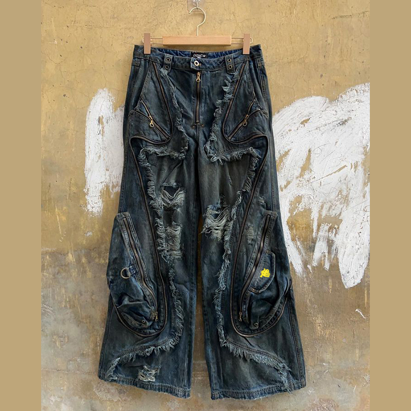 Diznew Custom 2024 Y2K Heavy Ripped Jeans - Baggy & Stylish