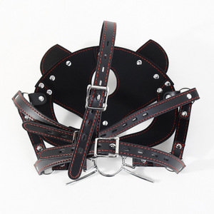 Masque de chat en cuir de qualité supérieure jouet adulte bouche ouverte anneau <span class=keywords><strong>Gag</strong></span> avec sangles réglables pour BDSM Cosplay Roleplay Bondage Gear harnais - Product Image 6