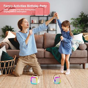 Mini microphone double portable avec microphone intégré pour chanter à la maison, karaoké avec haut-parleur sans fil Bluetooth RGB - Product Image 6