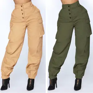 2024 Neuheit Frühjahr hochwertig Vintage lässig hohe Taille übergroß individuell 100% Baumwolle Damen-Cargo-Hose