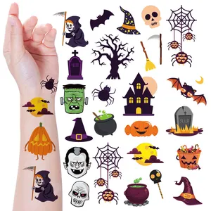 Halloween Face Waterproof Temporary Tattoo Party Decorations Pumpkin Candy Ghost 3d Temporary Tattoo Stickers For Kids