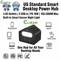 Clieam Wholesale Verified PRO US Station d'alimentation de bureau 4 prises PD 18W USB C Protection contre les surtensions avec veilleuse