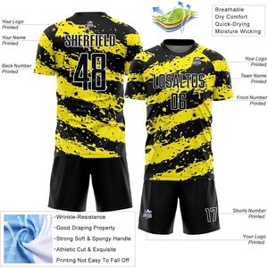 Custom Soccer Jersey Team Uniform Sublimated Moisture Wicking Crew Neck Unisex Sport Apparel Men's 280g Yellow Black - Product Image 2