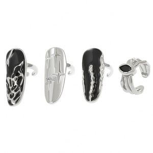 Anillo de Uña de Plata de Ley con Baño de Rodio, Diseño Geométrico Creativo Punk Europeo-Americano con Piedra Natural, Elegante y Moderno para la Punta del Dedo - Product Image 6