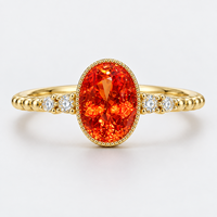 Bague en or avec pierre précieuse ovale Fanta Orange de culture, sertie clos, bijoux fins, personnalisable OEM ODM, vente en gros
