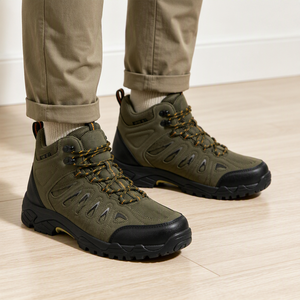 Nuovi Arrivi Diretti dalla Fabbrica: Scarpe da Trekking e Arrampicata per Uomo in Pelle Scamosciata Sintetica, Impermeabili, con Lacci, Verde Militare, Nero, Rosso - Product Image 2