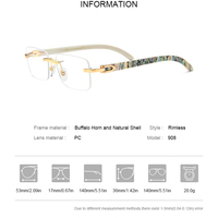 Gafas Borregls de cuerno de búfalo para hombre, montura cuadrada de diseñador, gafas de sol sin montura para mujer, gafas ópticas sin marco 908