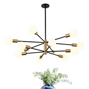 Modern Iron <strong>Sputnik</strong> Chandelier Ceiling <strong>Light</strong> <strong>Fixture</strong> 33.4" 12-<strong>Light</strong> Gold Black Height Adjustable Pendant Energy Saving 5-Year - Product Image 1