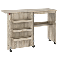Table de couture moderne pliante en bois avec 3 boîtes de rangement et étagères Station d'artisanat roulante Machine à coudre pour salon et villa