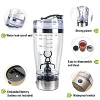 Gobelet shaker électrique avec couvercle en acier inoxydable, bouteille shaker électrique pour protéines facile à nettoyer, bouteille de shaker de protéines pour la salle de sport de 450 ml