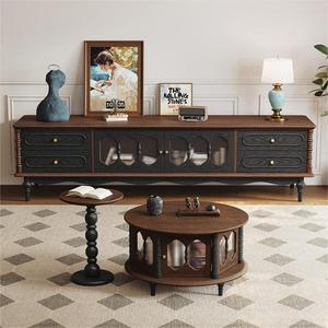 Tavolino da Caffè in Legno Massello Stile Francese Vintage, Mobile TV per Soggiorno in Stile Mid-century Americano, Ideale per Piccoli Spazi - Product Image 3