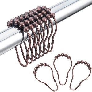 Chrome Shower <b>Curtain</b> <b>Rings</b> Stainless Steel Wire Copper Beads Gourd Shaped Hooks Bathroom <b>Curtain</b> Hardware Modern Design - Product Image 2