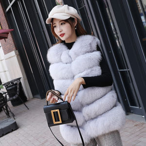 Prezzo all'ingrosso della fabbrica cappotto invernale per le donne 6 file vera pelliccia vera Gilet signore stile lungo ragazze Gilet bianco naturale pelliccia di volpe - Product Image 2