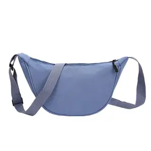 Custom Cheap Nylon Shoulder Bag Candy Colors Sling Crossbody Bag Half Moon Design Unisex Messenger Phone Bag