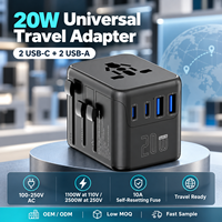Adaptateur de voyage universel international 20W PD, prise tout-en-un, 2 USB + 2 Type C, chargeur rapide pour les États-Unis, le Royaume-Uni, l'UE, l'Australie et le monde entier