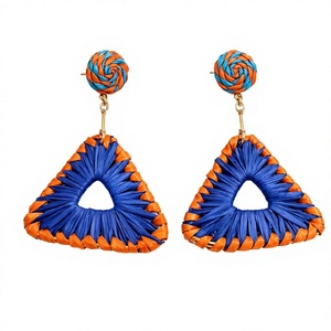 Bohemian Blue Orange Hemp Rope Triangular Drop <b>Earrings</b> Women's Gold Plated Party Fashion Jewelry - Product Image 1