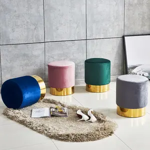 Ghế Đẩu Ghế Hiện Đại Với Sofa Sang Trọng Pouf Kim Loại Truy Cập Gỗ Nhung Cao Lounge Da Và Sống Vòng Chân Phân Ottoman