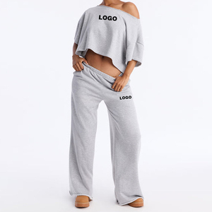 Ensemble deux pièces pour femmes, printemps-été, pantalon long en polyester et chemise à manches courtes, épaules tombantes, impression DTG et sérigraphie - Product Image 5