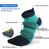 Chaussettes en coton pour hommes Chaussettes rembourrées à cinq doigts pour la course