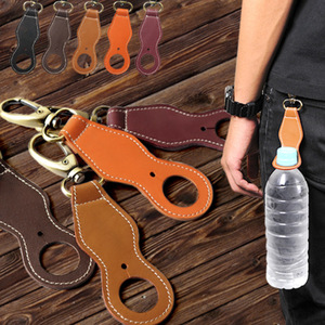 Custom-made <b>leather</b> mineral water bottle charms, outdoor hiking backpack beverage straps, portable beverage bottle <b>keychains</b>. - Product Image 3