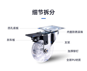 PU Polyurethane Wheel Display Cabinet Screen Crib with Universal Casters Easy to Move with Brake Eco-Friendly 50kg Load Capacity - Product Image 2