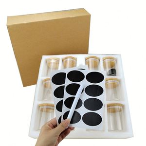 12 Pack <b>Glass</b> Storage <b>Container</b> Set EPE Foam Protected Box Pack 6oz 200ml Small Spice Jar with Bamboo Airtight Lids and Labels - Product Image 3