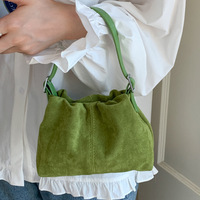 Sac Seau en Polyester Effet Daim Rétro pour Femme, Sac à Main Plissé Portable, Sac à Bandoulière Coréen Tendance