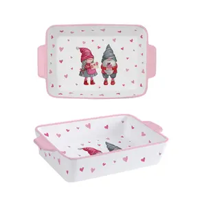 Custom New Design Pink Ceramic Christmas Baking Dish Sets with ears