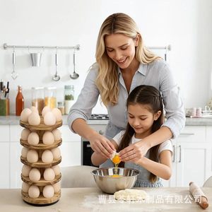 Estante para huevos de madera maciza con bandeja giratoria de varios niveles, adecuado para huevos de pato, almacenamiento en la cocina, decoraciones navideñas y - Product Image 1