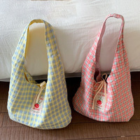 Sac fourre-tout de grande capacité à carreaux de style japonais, tendance, pour étudiants, sac à lunch pour femmes