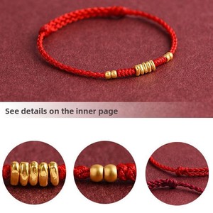 Bracelet en corde de fer rouge <span class=keywords><strong>Wufu</strong></span> Ankang avec perles dorées porte-bonheur pour femme, tressé à la main, pour cette année de vie, cadeau porte-bonheur - Product Image 3