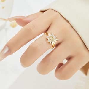 Daisy Flower Zircon Open Ring Adjustable Sweet Cute Jewelry Gift For Women Index Finger - Product Image 2